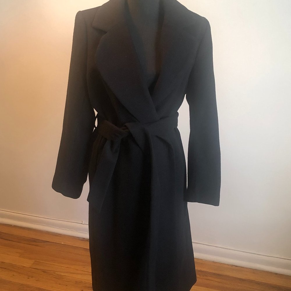 Black Peacoat  with Waist Tie